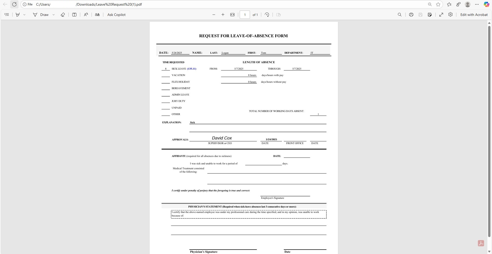 LOA pdf report